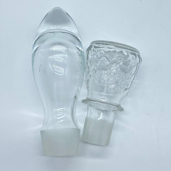 Vintage Glass Bottle Stoppers Clear Embossed Grapes Smooth Design Set Of 2 *Note - Picture 10 of 10
